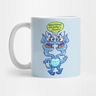 Worried two-headed alien asking what is wrong with having three eyes Mug